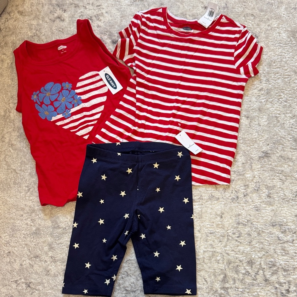 NWT 5T Old Navy Patriotic Red and Navy Striped and Star Outfit Set
